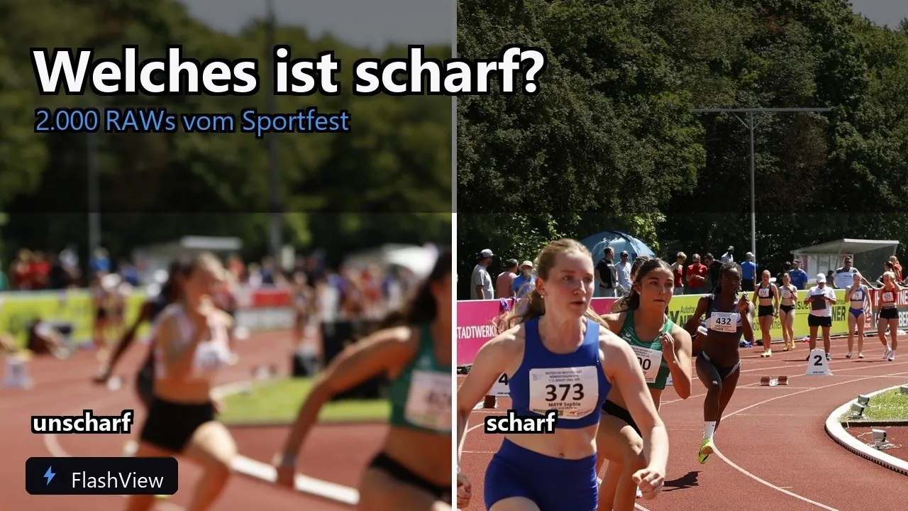 Vorschaubild: zwei Ausschnitte eines Sprints, links unscharf, rechts scharf, Titel Welches ist scharf?